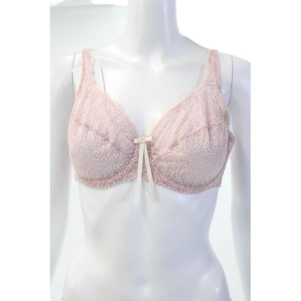 Fayreform Womens Floral Sheer Bow Accent Balconette Bra Pink Size 32DD